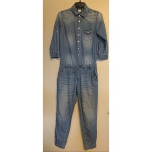 Venus Women Blue Denim 3/4 Sleeve Button Up Jumpsuit Size 2